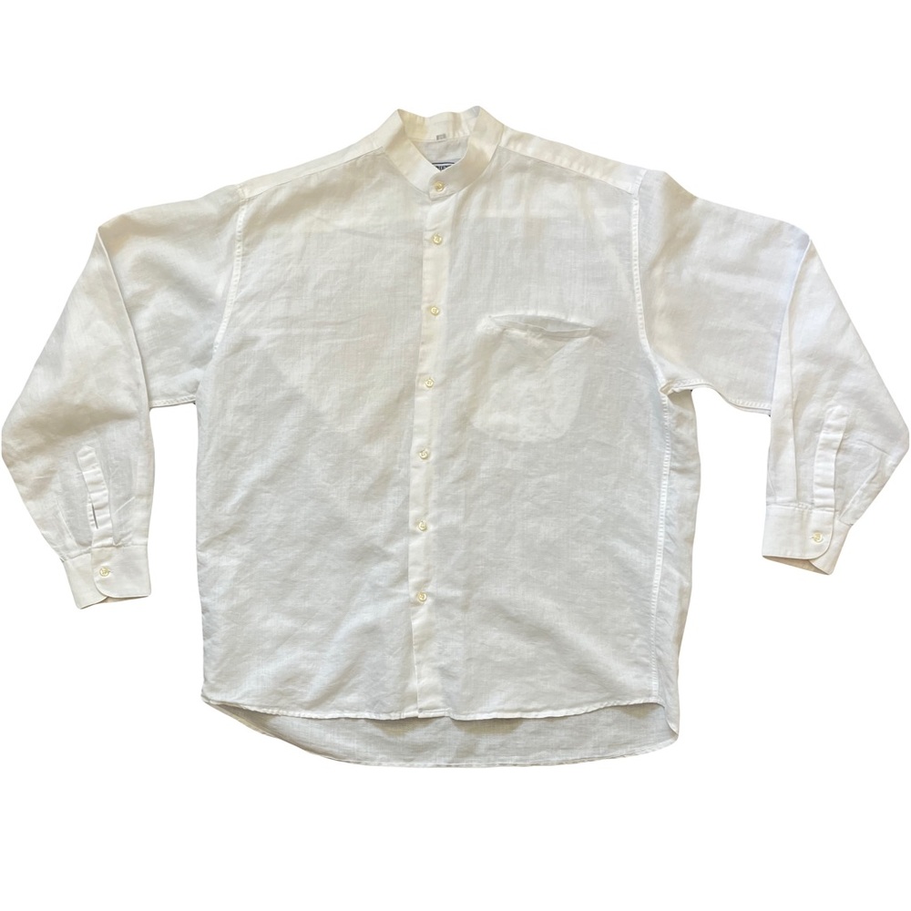Vintage made in Italy collarless white linen men’s shirt